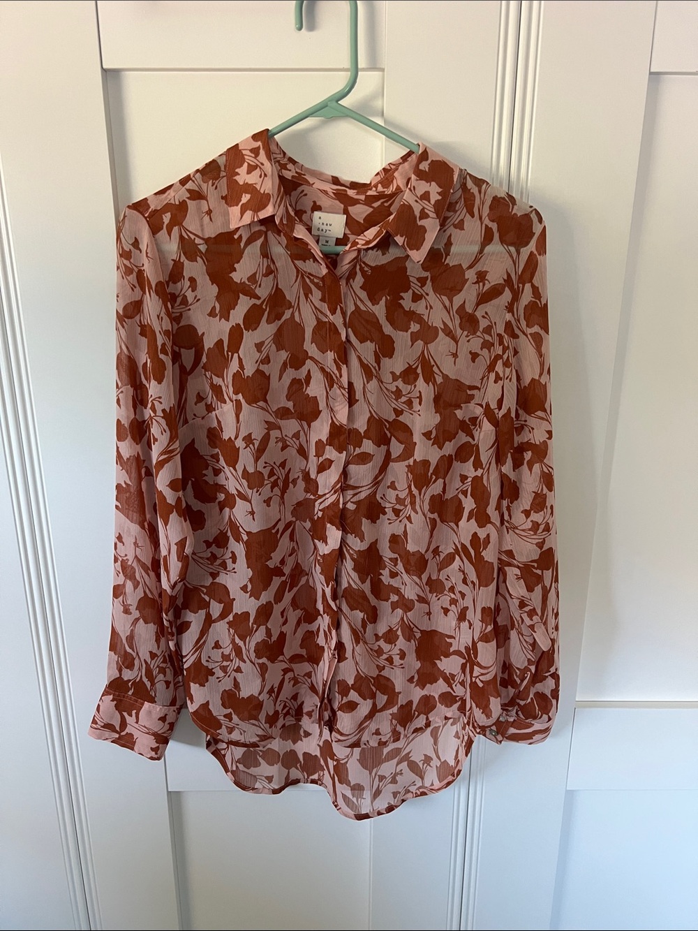 a new day Pink and Rust Floral Button-Up Blouse